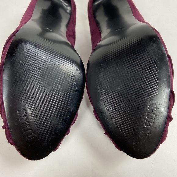 GUESS Leather Suede Wgnelana Gathered Knot Peep Toe Burgundy High Stiletto Heels - Picture 10 of 16